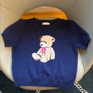 Navy Teddy Graphic Short-Sleeve Crewneck Sweater